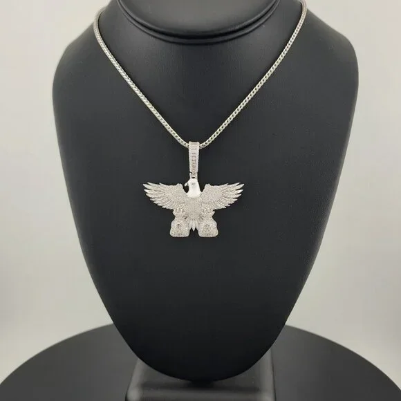 Sterling Silver 925 Flying Eagle Necklace with Two Money Bags – Bold & Symbolic